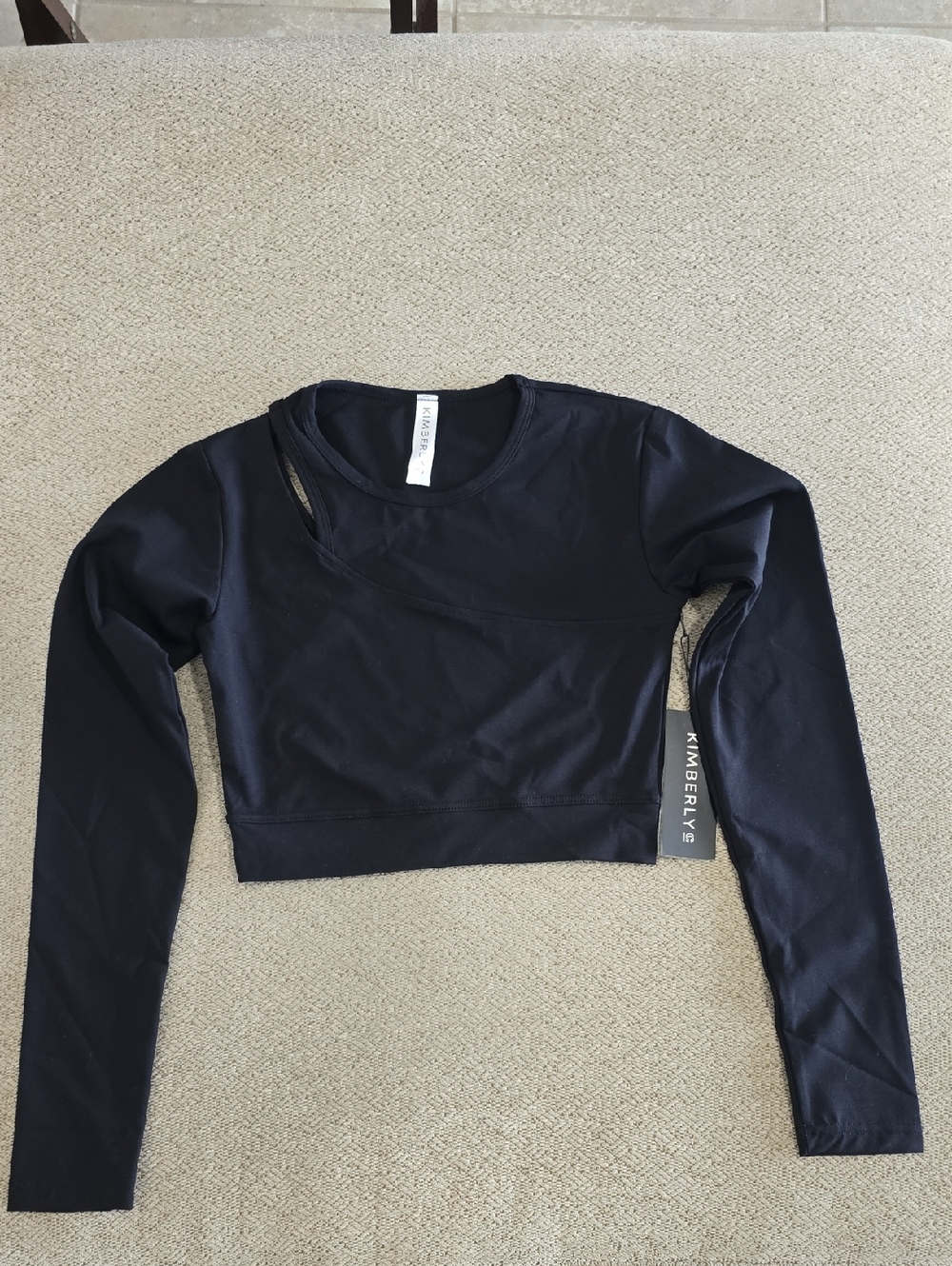 Kimberly C Black Long Sleeve Athletic Crop Top - Size Small